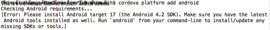 Solved: Cordova Error: Please install Android target 17 (the Android 4.2 SDK)